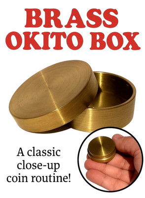BRASS OKITO COIN BOX Magic Trick Penetrate Thru Hand Table Close Up Half Dollars