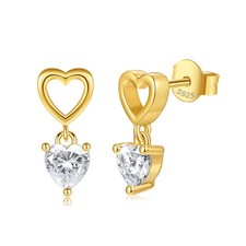 Small Heart Stud Earrings for Women 925 Sterling Silver Double Heart Dangle Stud