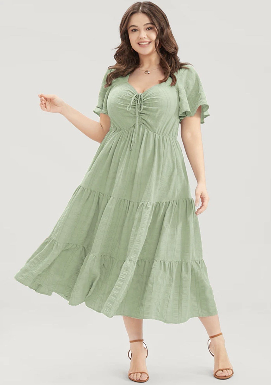 Bloomchic Plain Ruched Drawstring Pocket Ruffle T… - image 1