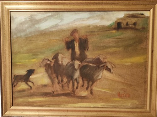 "IL PASTORE" dipinto acrilico su faesite, firmato ( Elena Varini) epoca XX sec. - Foto 1 di 4