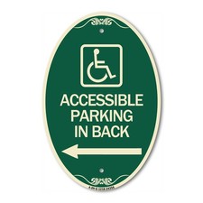 Accessible Parking on Left Arrow 12" x 18" Green Tan Aluminum Oval Sign