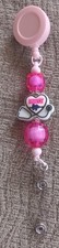 Handmade Beaded 'Nurse Life' Retractable ID Badge - Bright Pink