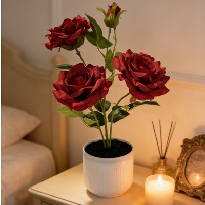 3 Rosen Kunstpflanze im Topf Handarbeit Hochzeitsdeko Rosendesign