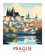 Prague Czech Republic Travel Poster Art Sticker | Prague Castle Vltava River