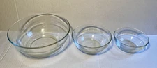3pc VTG DURALEX Clear Glass Nesting Mixing Bowls 7.5” 5.5” 4.5” Made In France