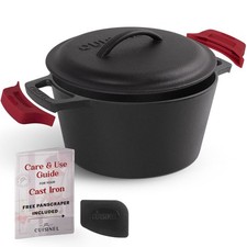 Iron Dutch Oven 7 Quart Pre Seasoned 2-in-1 S...