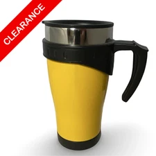 NEW Travel Mug 16 oz Yellow Insulated Coffee Tumbler with Handle and Lid