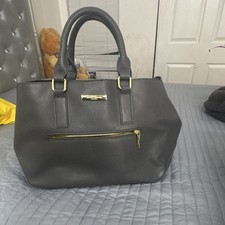 Gray Women's Satchel Top Handle Bag, Gold Hardware, Zipper Accent