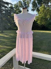 Vintage 80s Satinique Pink Lace Coquette Cottage Nightgown Dress Large