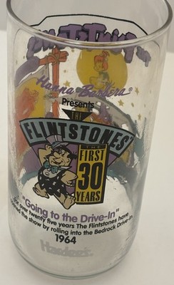 1991 Flintstones Hardee s Glass  Going to the Drive-In  30 Years Promo 16 oz