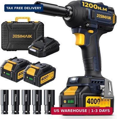 JESIMAIK Cordless Impact Wrench, 900Ft-lbs (1200N.m) 1/2'' Brushless Impact Gun, 