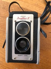 Kodak Duplex II Camera With Kodet Lens Vintage Black  Silver With Strap