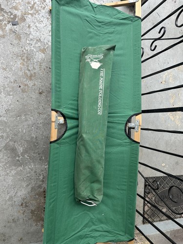 You get 2 Maine Made Green Canvas Folding Camping Cot Wood Frame Carry Bag 76x24