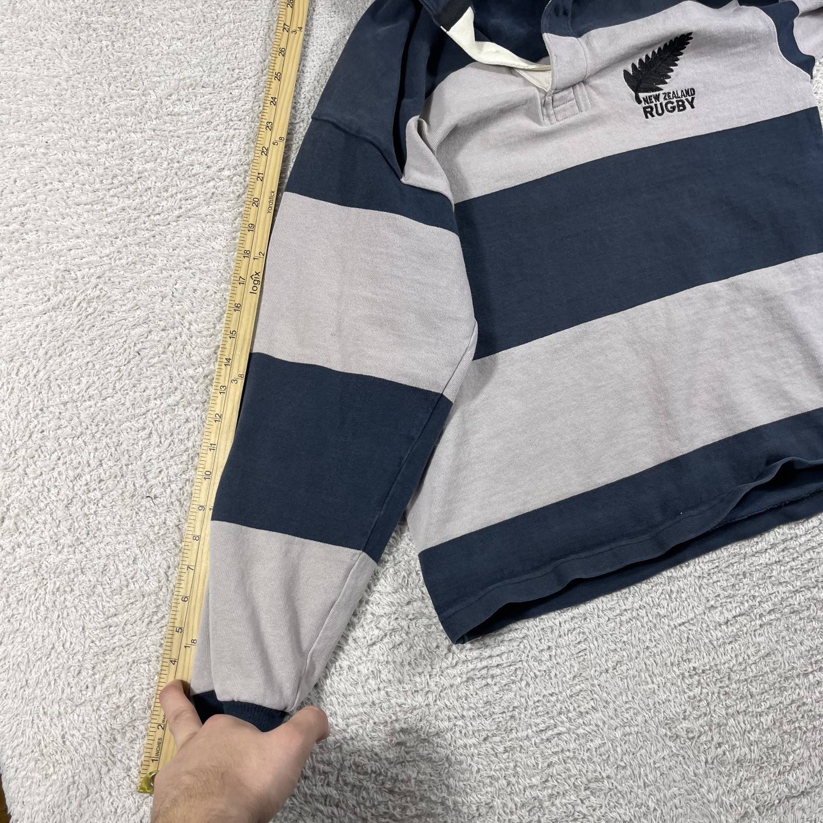 Vintage New Zealand Rugby Shirt Mens Large Striped Long Sleeve Hooded All Blacks