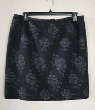 Talbots Womens Sz 18 Black Knee Length Skirt Textured Rose Print Lined Plus