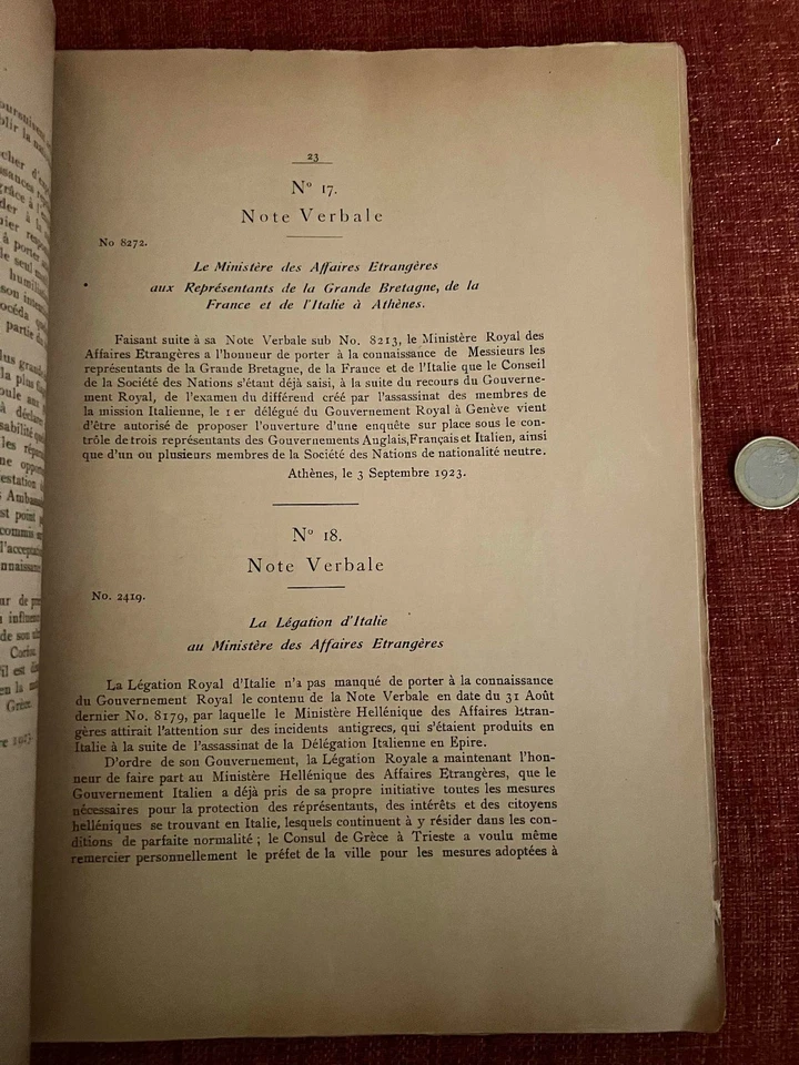 1923 Italo-Greek Diplomatic Documents – Affaire Kakavia, Athens Foreign Affairs - Image 3 of 3