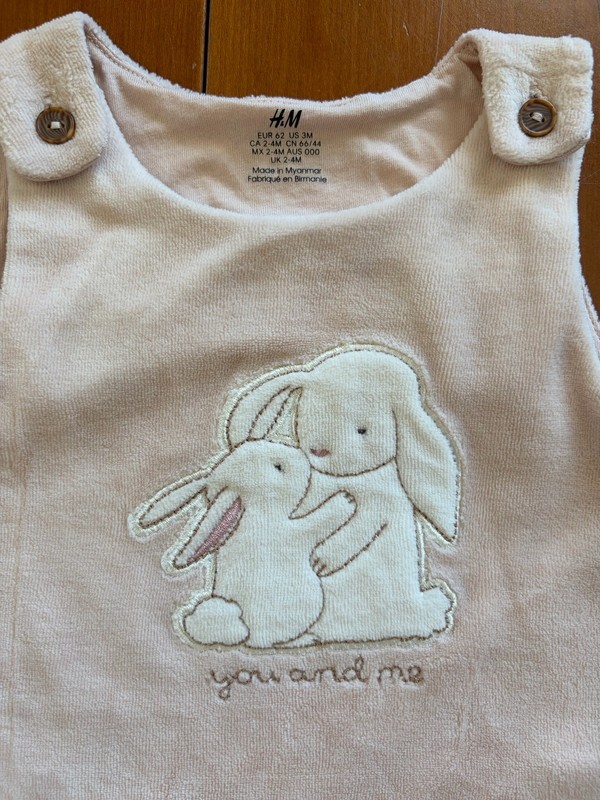 H&M EUC Beige Velour Bunny Appliqué Footie Overall-3 Months