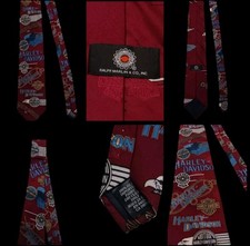 Vintage Harley Davidson Logo Ralph Marlin Tie Burgundy Made in USA 100% Silk