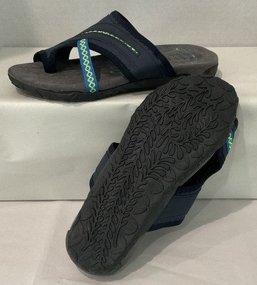 Women's Sz 7 Wrap Toe Slides Flats Blue and Limegreen / Very Good Cond. / Read