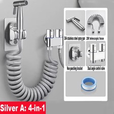 Handheld Bidet Sprayer Set Stainless Steel Wall Mounted Toilet Faucet 2 Holes