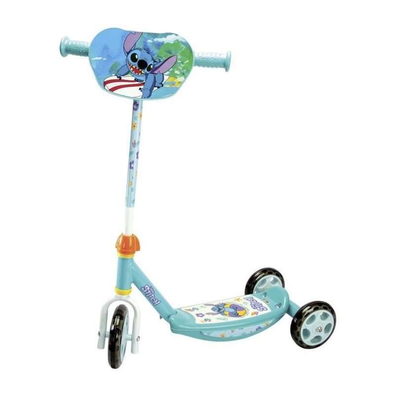 Patinette 3R SMOBY Stitch bleue en métal à trois roues pour la stabilité des enfants