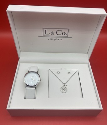 L & Co. Timepieces Women's FAMILY TREE Watch, Stud Earrings & Necklace Set