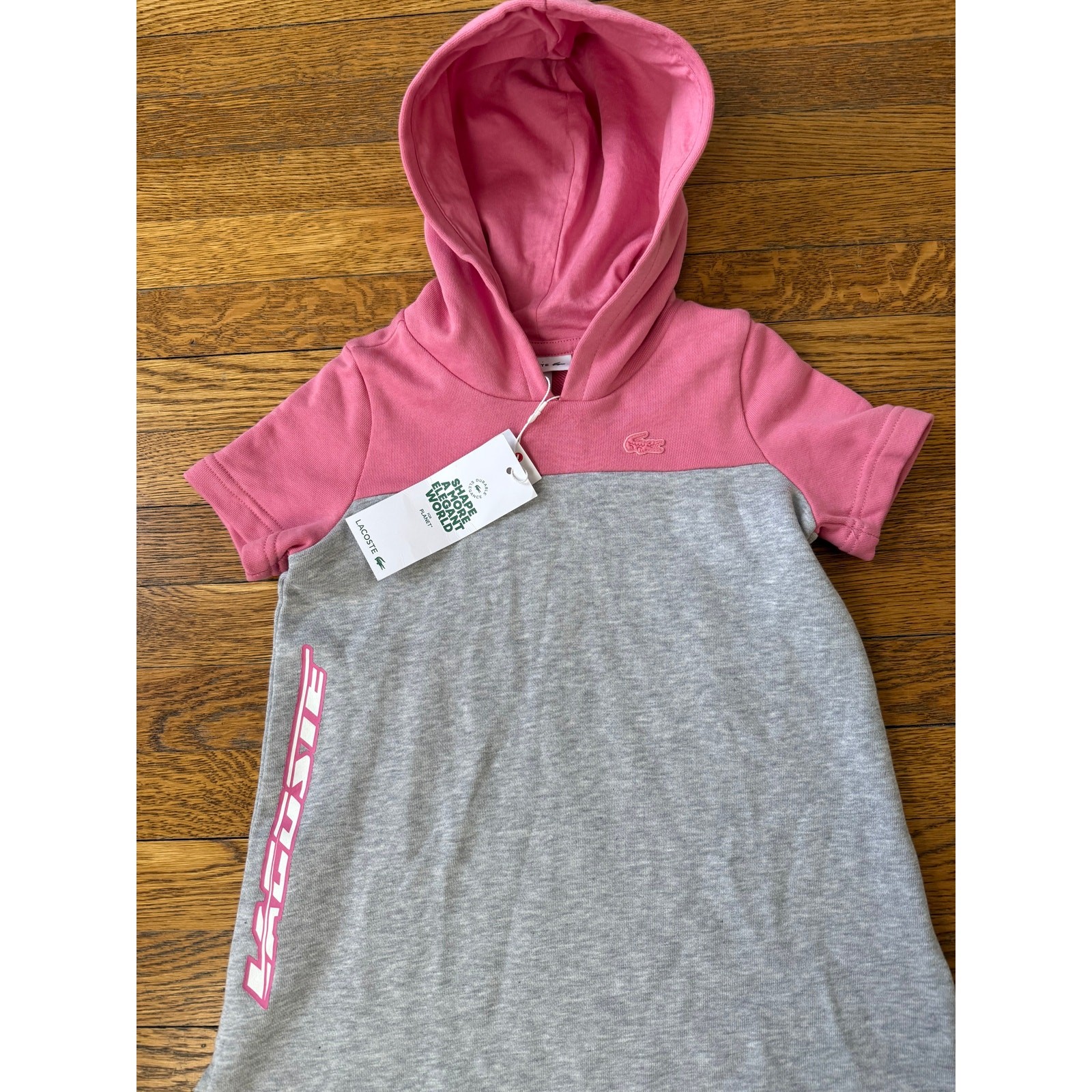 NWT Lacoste Girls' Gray & Pink Hooded Dress Size 2 thumbnail 2