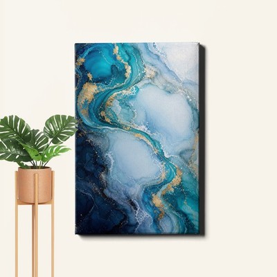 Teal blue alcohol ink ocean abstract Wall Art