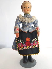 Vintage Hungarian Folk Art Doll Matyo Embroidery Hungary Heritage Costume 10”