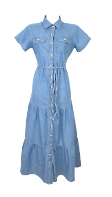K49) C&C California Sommerkleid Maxi Kleid Jeanskleid Gr. S Blau