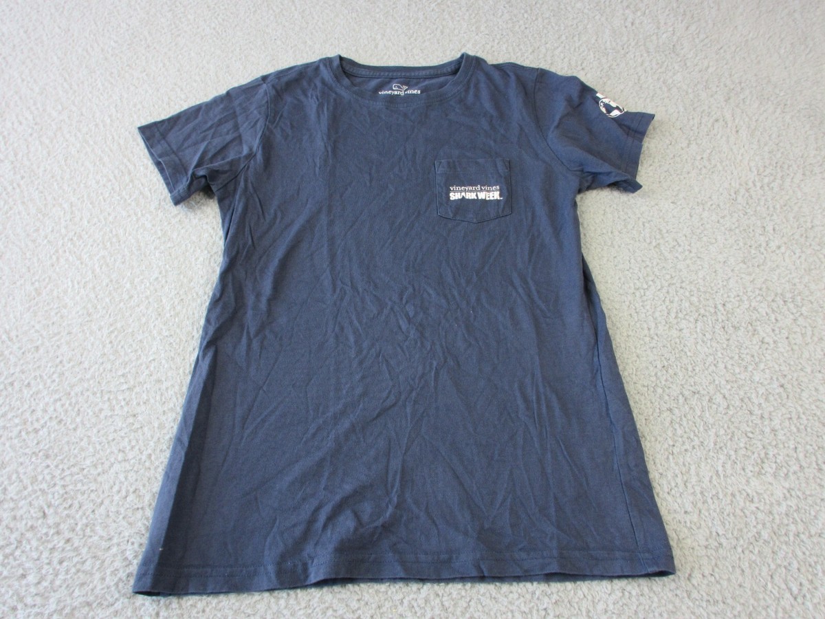 Vineyard Vines Shirt Boys 2XS Blue Pocket Shark Week Santa Casual Preppy