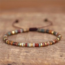 Natural 4mm Red Creek Jasper Stone Braided Bracelet Gemstone Bracelet for Men