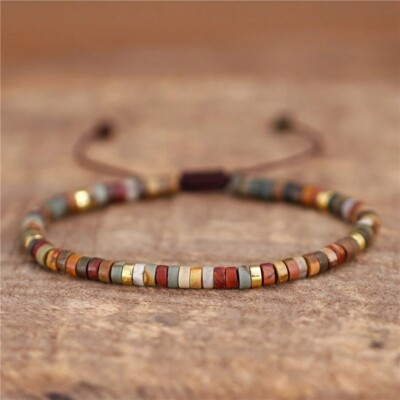 Natural 4mm Red Creek Jasper Stone Braided Bracelet Gemstone Bracelet for Men