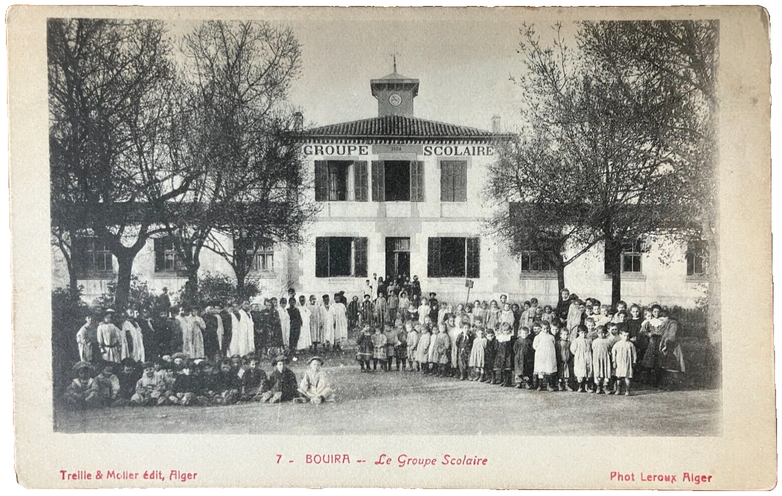 Antique postcard: Bouira, Algeria: A School Group, unposted, excellent condition