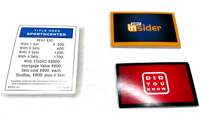 Monopoly ESPN Edition - All 28 Deeds & 32 Cards (16 Insider & 16