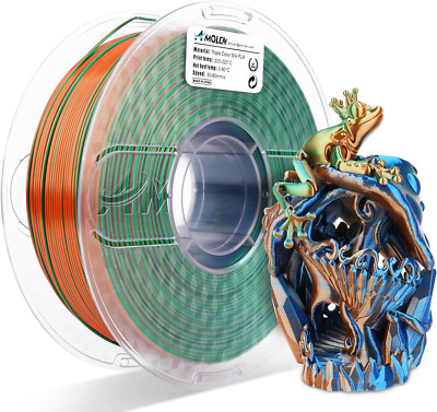 Silk PLA 3D Printer Filament, Tri Color Blue Green Orange PLA 1.75Mm, Shiny Mult