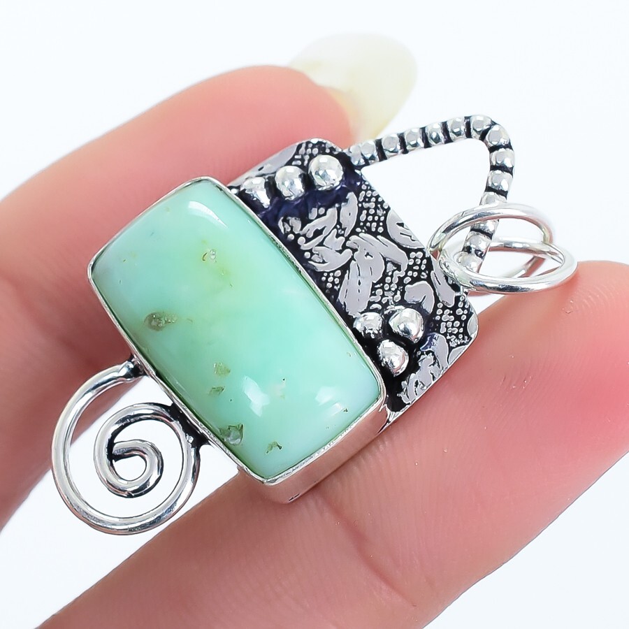 Pendentif Collier Argent 925 Avec Chrysoprase Et Péridot - Bijou Fait Main ROSEMIMOSA