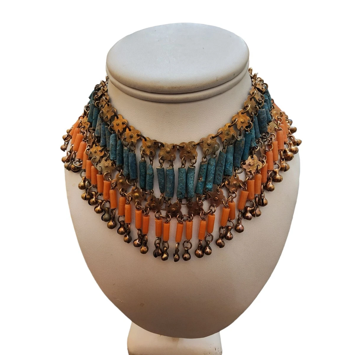 Vintage Egyptian Revival Faience Bib Necklace A2050 eBay