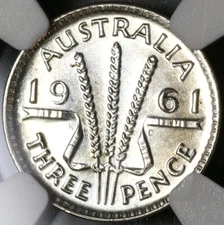 1961 NGC PF 66 Australia 3 Pence Gem Proof Elizabeth II Silver Coin (19113001C)