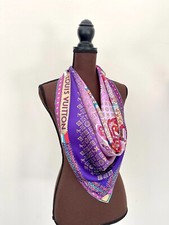 Louis Vuitton Silk Wrap Monogram Logo Map Multicolor Purple Scarf