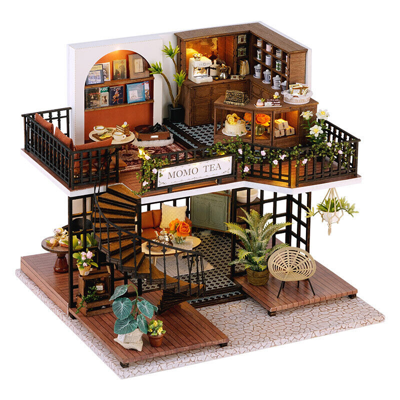 1x Mini Dollhouse Kit Tea Coffee Shop Store Room Box Miniature DIY Handmade  Gift