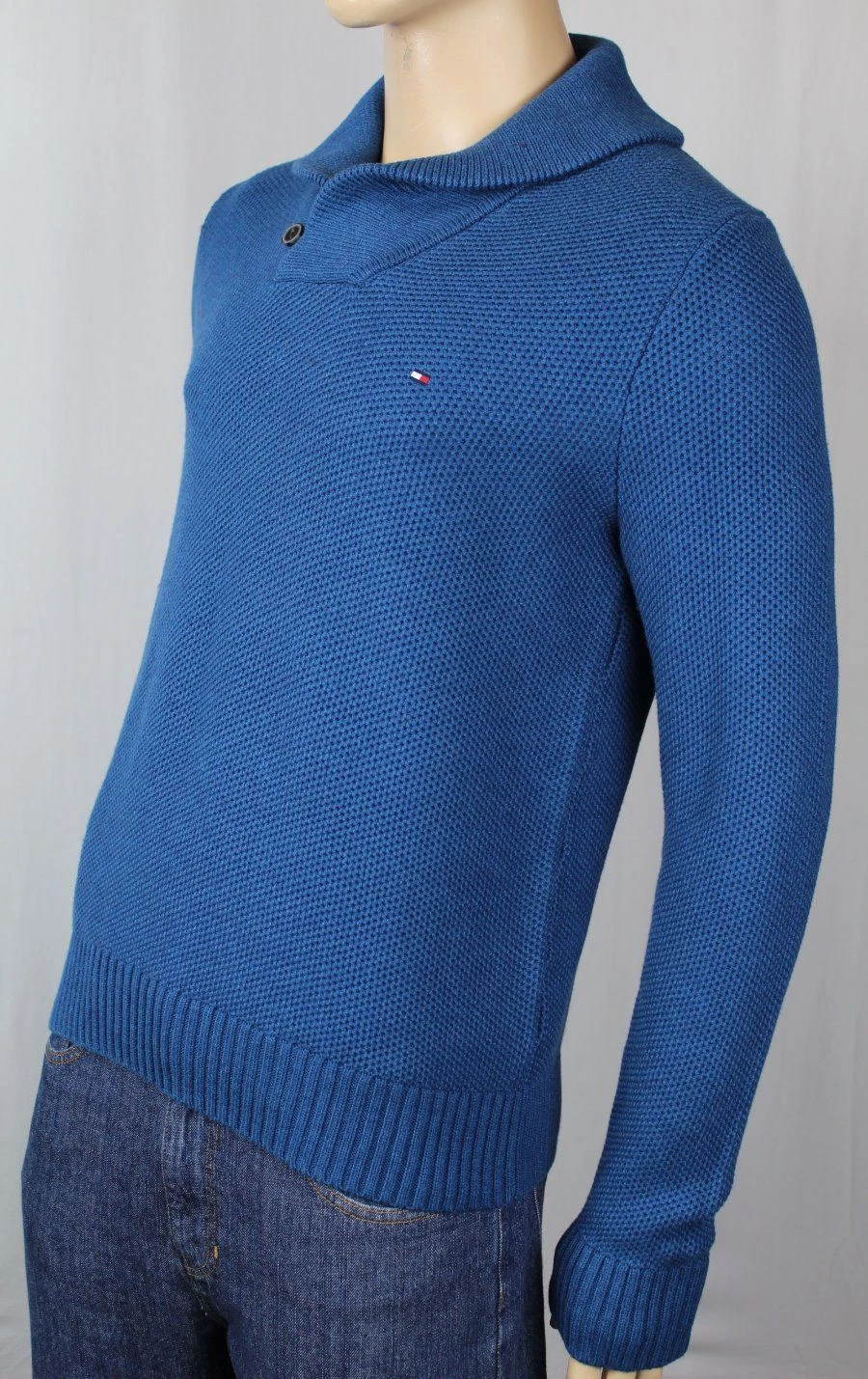 Tommy Hilfiger Blue Shawl Collar Sweater Pima Cotton Wool NWT $90
