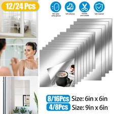 24/12X Mirror Reflective Kitchen Wall Sticker Self Adhesive Tile Film Home Decor