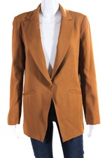 Michelle Mason Womens Peak Lapel One Button Blazer Jacket Tan Size Medium