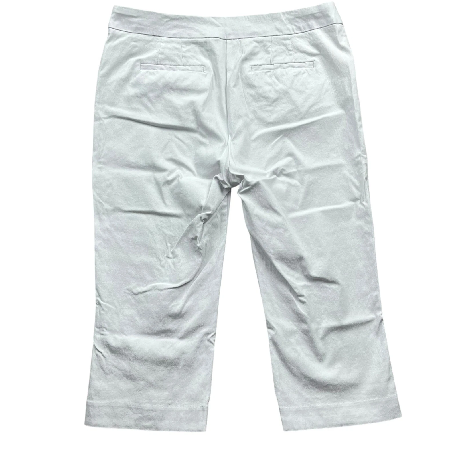Kim Rogers Capri Pants Womens Petite 12P White Solid Straight Cut Pull-On