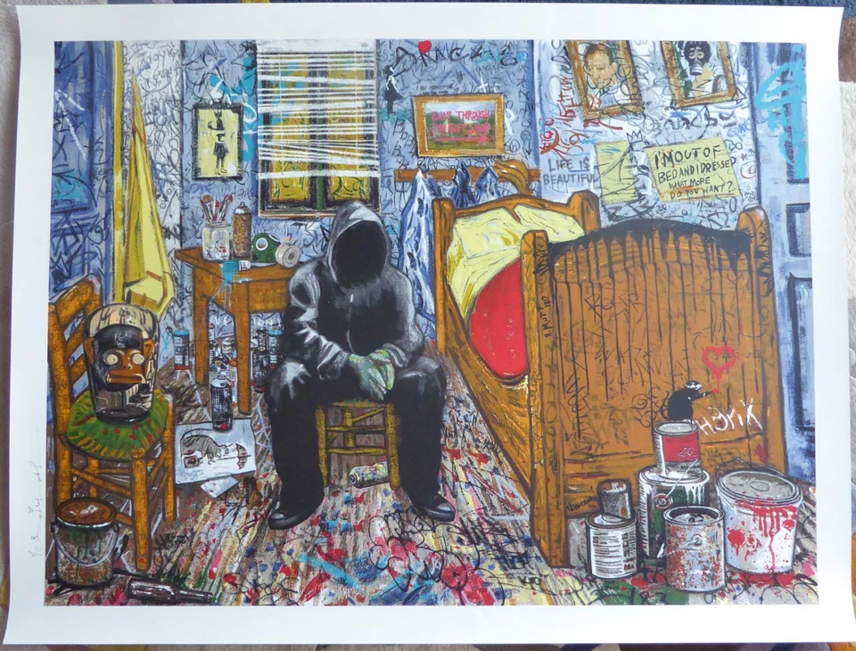 MR BRAINWASH Vincent Vandal 2023 EMBELLECIDO A MANO FIRMADO Serigrafía XXL Graffiti Foto 2 de 4