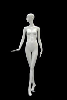 AMERICAN DRESS FORMS Glossy White Abstract Adult Female Fiberglass Fashion Mannequin with Base