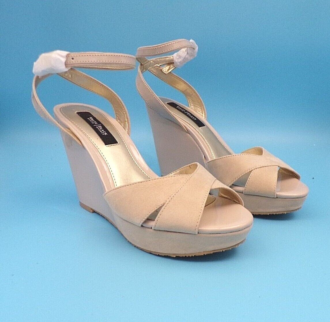 NIB WHITE HOUSE BLACK MARKET SLINGBACK TAN SUEDE u0026 PATENT LEATHER WEDGE  HEELS 8 | eBay