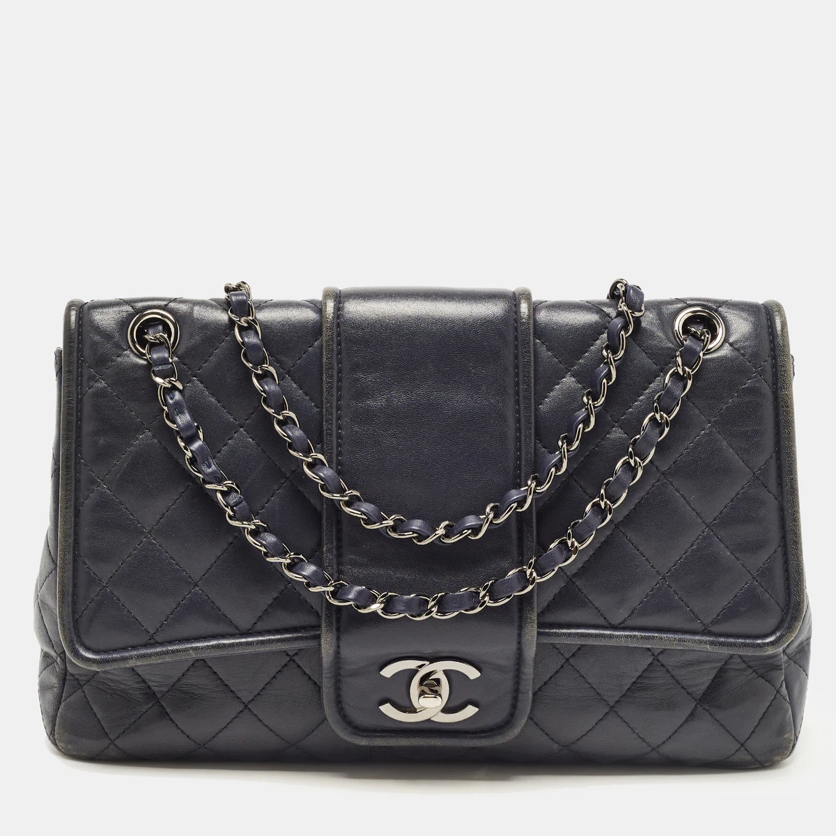 Chanel Navy Blue Quilted Leather Elementary Chic Flap Bag eBay
