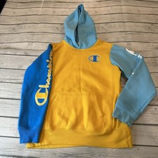 Champion Hoodie Sweatshirt Youth Large Color block Reverse Weave Vintage Logo
